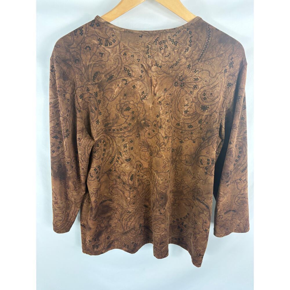 Chicos Design Brown Patterned Long Sleeve Top Size 2 / Large - Picture 3 of 3